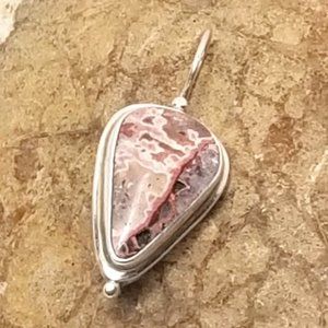 Native American Sterling Silver Signed Brooch Pendant Rhodochrosite Stone